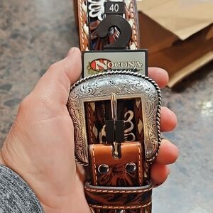 Nocona Brown Leather Tooled Belt